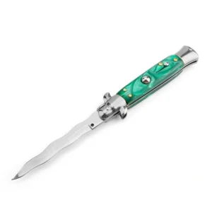 8.75 Inch Italian Stiletto Switch Kris Blade Flick Knife Green