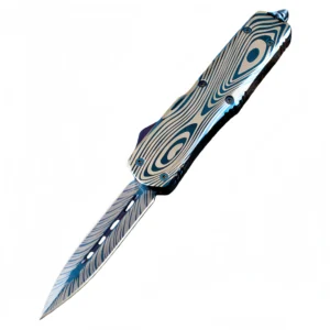 Blue titanium alloy straight out switchblade knife