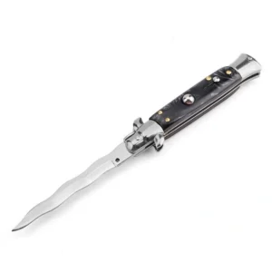 8.75 Inch Italian Stiletto Switch Kris Blade Flick Knife Black with White Handle