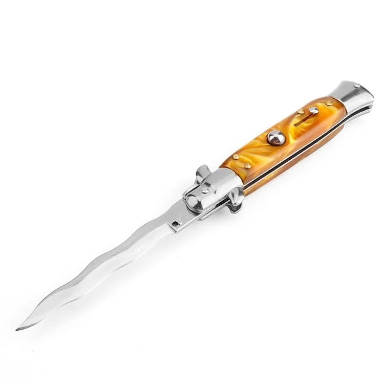 61c66db88a0694c4b6fcb2396923c577_副本.webp 8.75 Inch Italian Stiletto Switch Kris Blade Flick Knife Orange