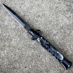 8.75 Inch Italian Stiletto knife switchblade – Black Pearl flick knife