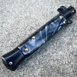 8.75 Inch Italian Stiletto knife switchblade – Black Pearl flick knife