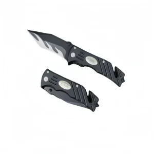 Outdoor Pocket Knife with Partially Serrated Blade – Rescue Tool with Seatbelt Cutter & Glass Breaker – Benchmade Style EDC Knife