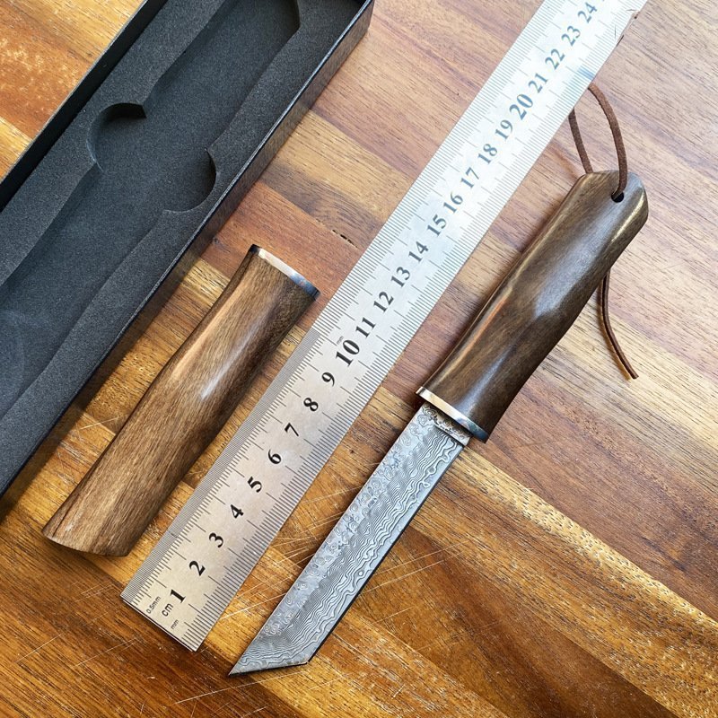O1CN01m7JskG22mhv2zbD8e_2212307527163-0-cib-1.jpg Bamboo forged Damascus steel straight knife collection sheath knife outdoor knife Compact