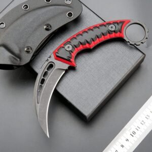 Karambit Knife Fixed Blade D2 Steel + G10 Handle Outdoor Claw Knife With Protective Cover Edc Tool-RDE