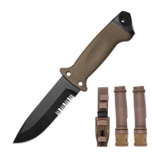 Hunting half-tooth knife Outdoor survival knife Portable Compact knife-Brown