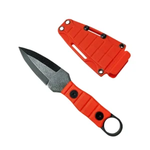 Outdoor straight knife, high hardness, sharpness, Outdoor small straight knife, with K sheath A-3 Stonewashed/Orange handles
