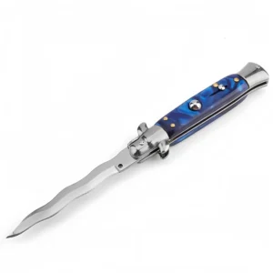 8.75 Inch Stiletto Switch Kris Blade Flick Knife Blue