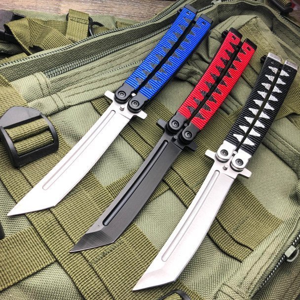 tanto-butterfly-knife-1.jpg 9.5Inch Samurai Japanese Style Tanto Blade Butterfly Knife Balisong